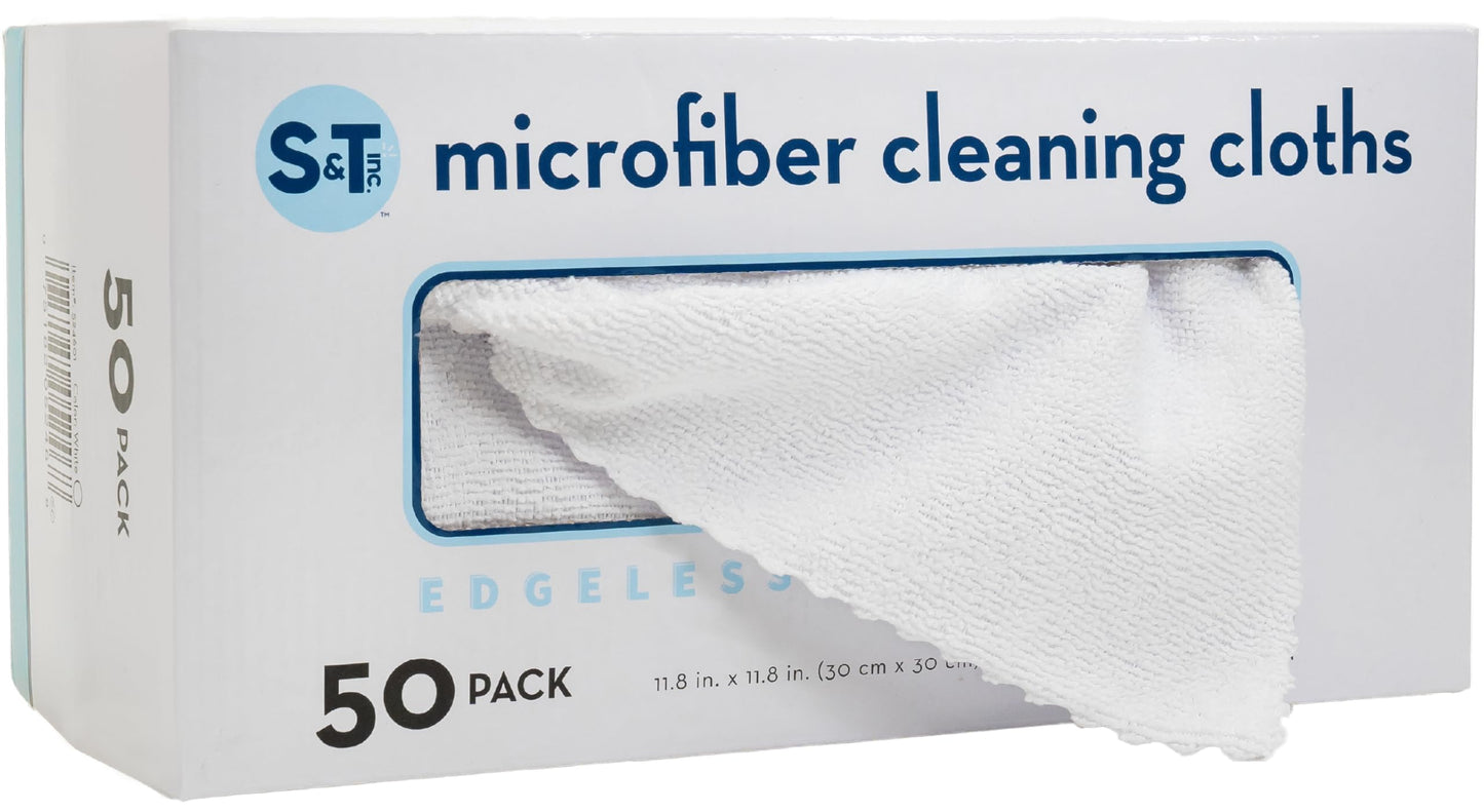 S&T INC. 50 Pack Microfiber Cleaning Cloth with Box, Bulk Towels for Home, Reusable Microfiber Towels for Cars, Cleaning Rags, White, 190gsm, 11.8