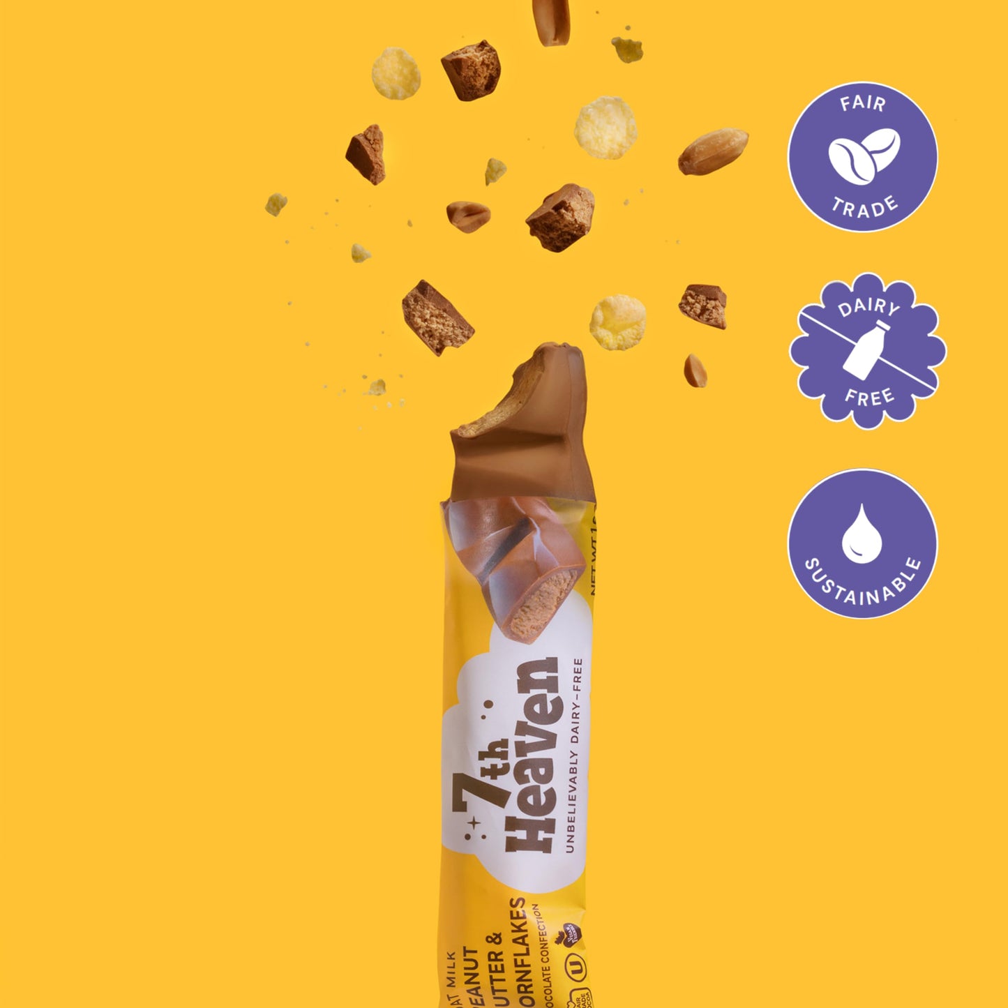 7th Heaven, Vegan Oat Milk Chocolate Snack Bars: Peanut Butter & Cornflakes - (1.6 oz - 6 Pack), Healthy Chocolate, Perfect Valentines Gift For Your