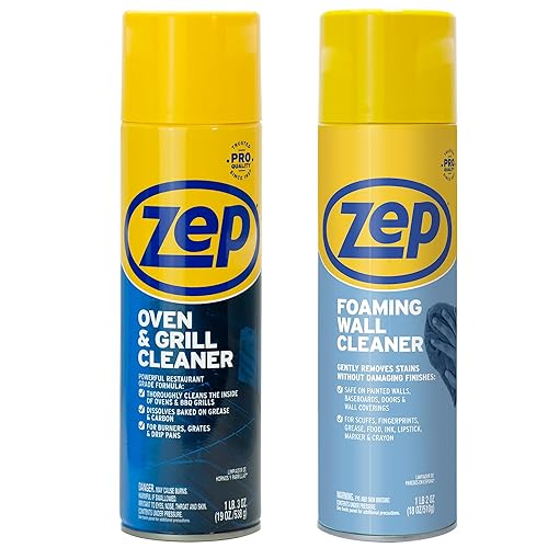 Zep Heavy-Duty Oven and Grill Cleaner 19 oz (1 Unit) and Foaming Wall Cleaner 18 oz (1 Unit) ECBD001 - Professional Grade Foaming Spray Cleaners