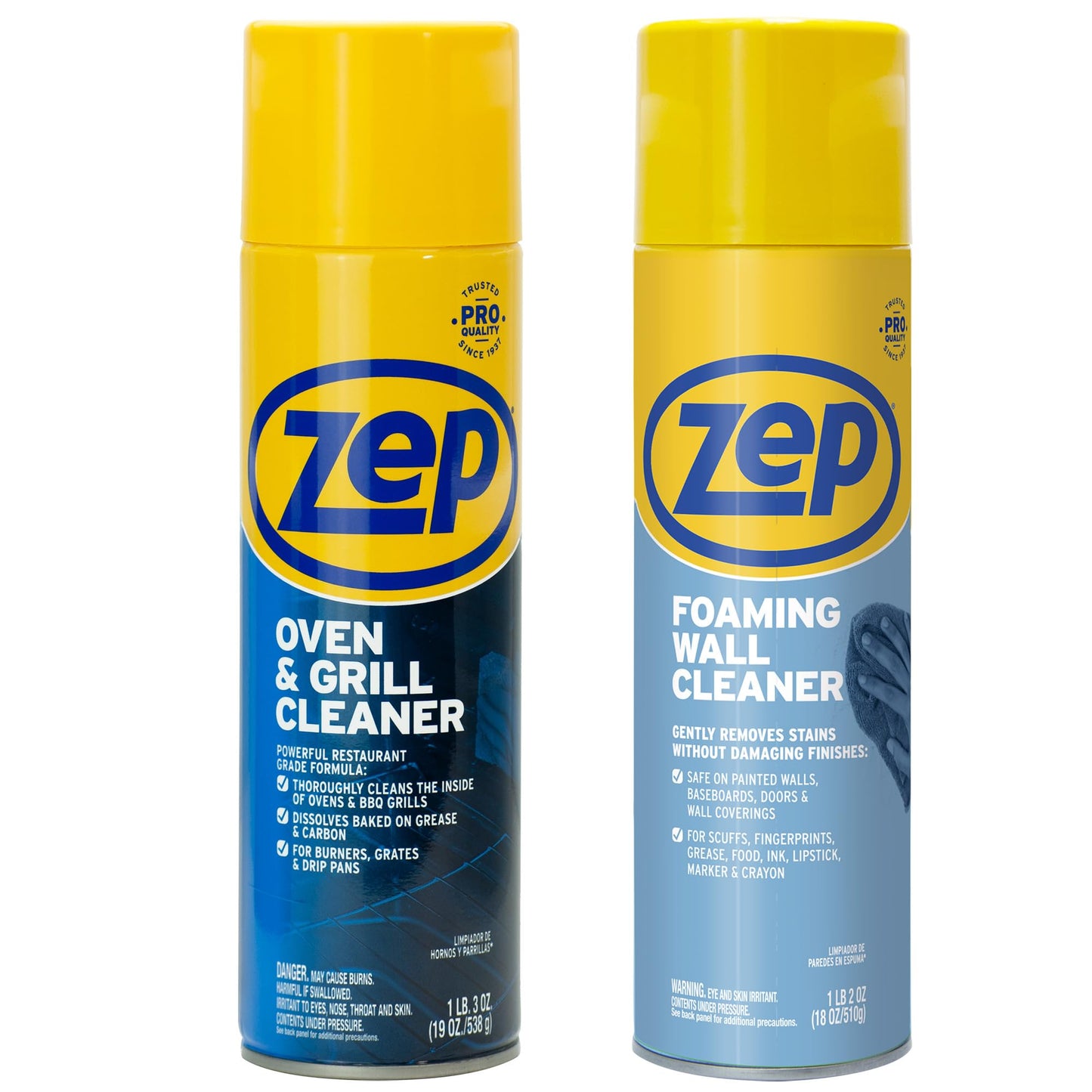 Zep Heavy-Duty Oven and Grill Cleaner 19 oz (1 Unit) and Foaming Wall Cleaner 18 oz (1 Unit) ECBD001 - Professional Grade Foaming Spray Cleaners