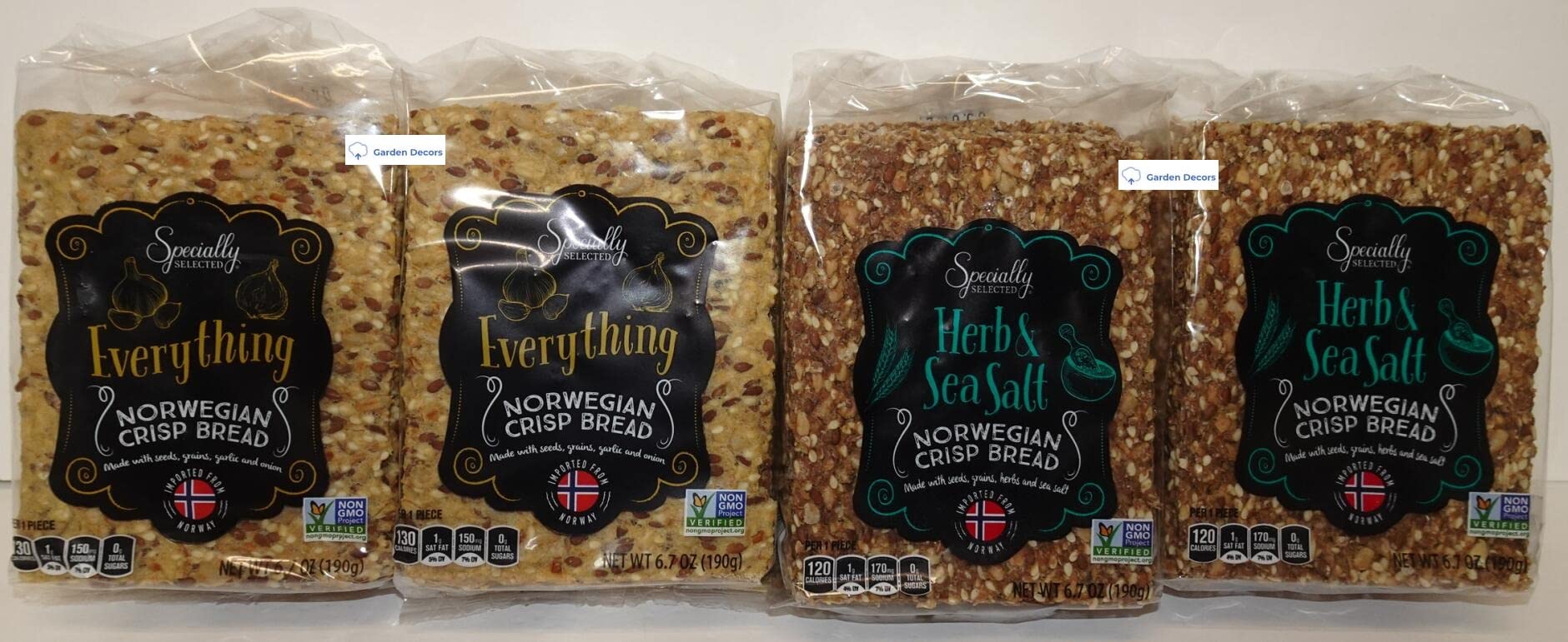 Specially Selected Everything and Herb & Sea Salt Norwegian Crisp Bread 6.7oz 190g (Four Bags)