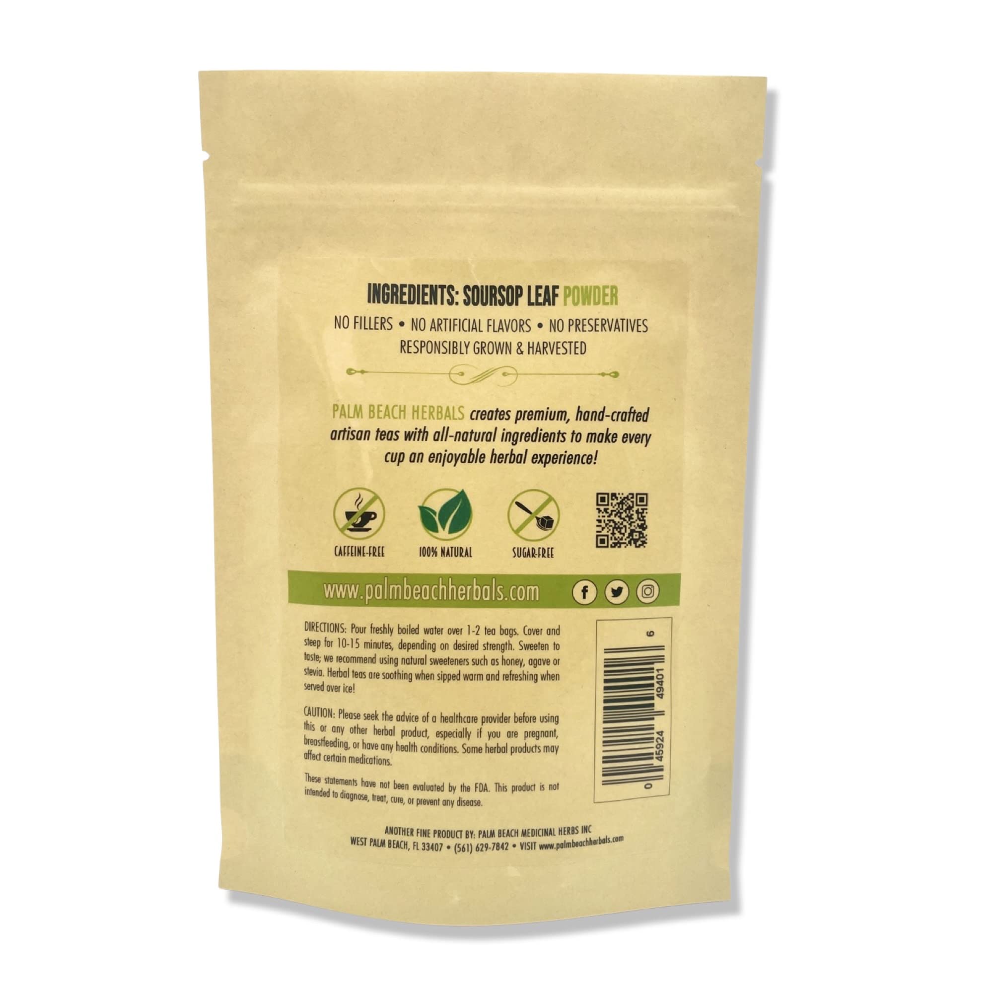 Palm Beach Medicinal Herbs - Soursop Leaf Tea - Pure Herbal Tea Series, 30ct
