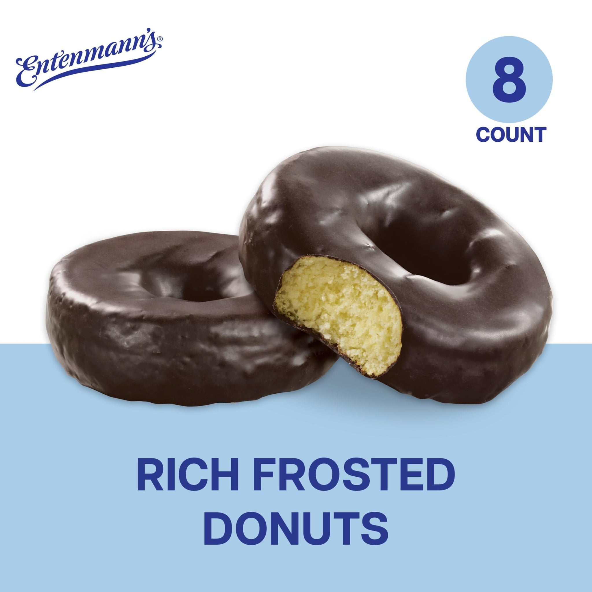 Entenmann's Rich Frosted Donuts, 8 count, (1.88 oz each), Chocolate Dipped Donuts, 15 oz Box