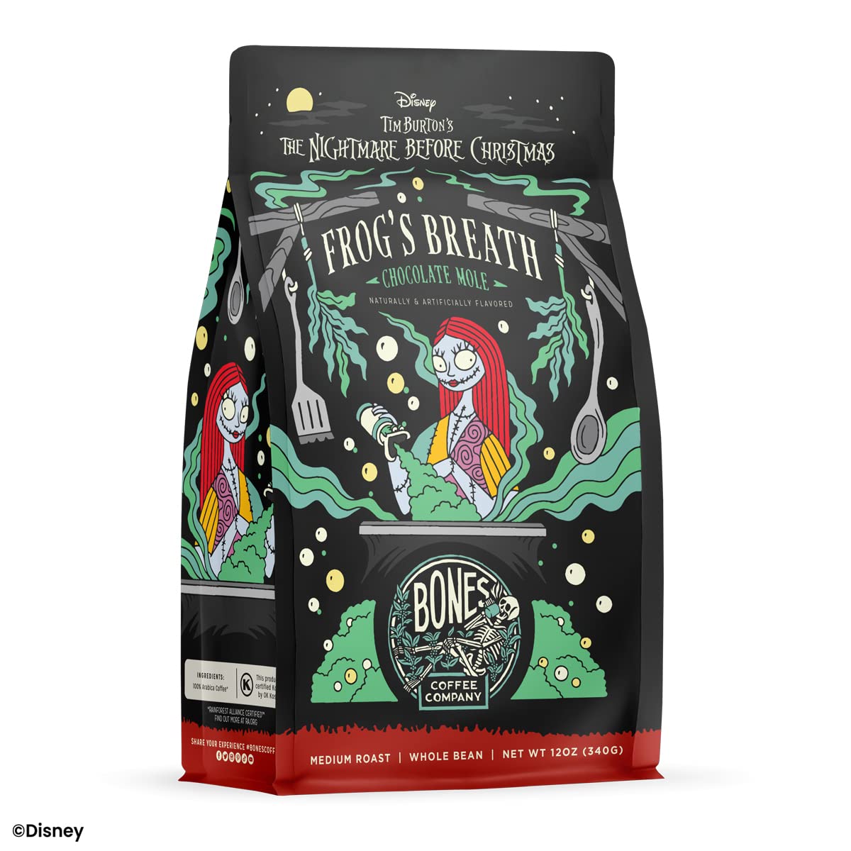 Bones Coffee Company The Nightmare Before Christmas Frog's Breath Flavored Coffee Beans, Whole Bean Coffee Medium Roast Low Acid, Chocolate Mole