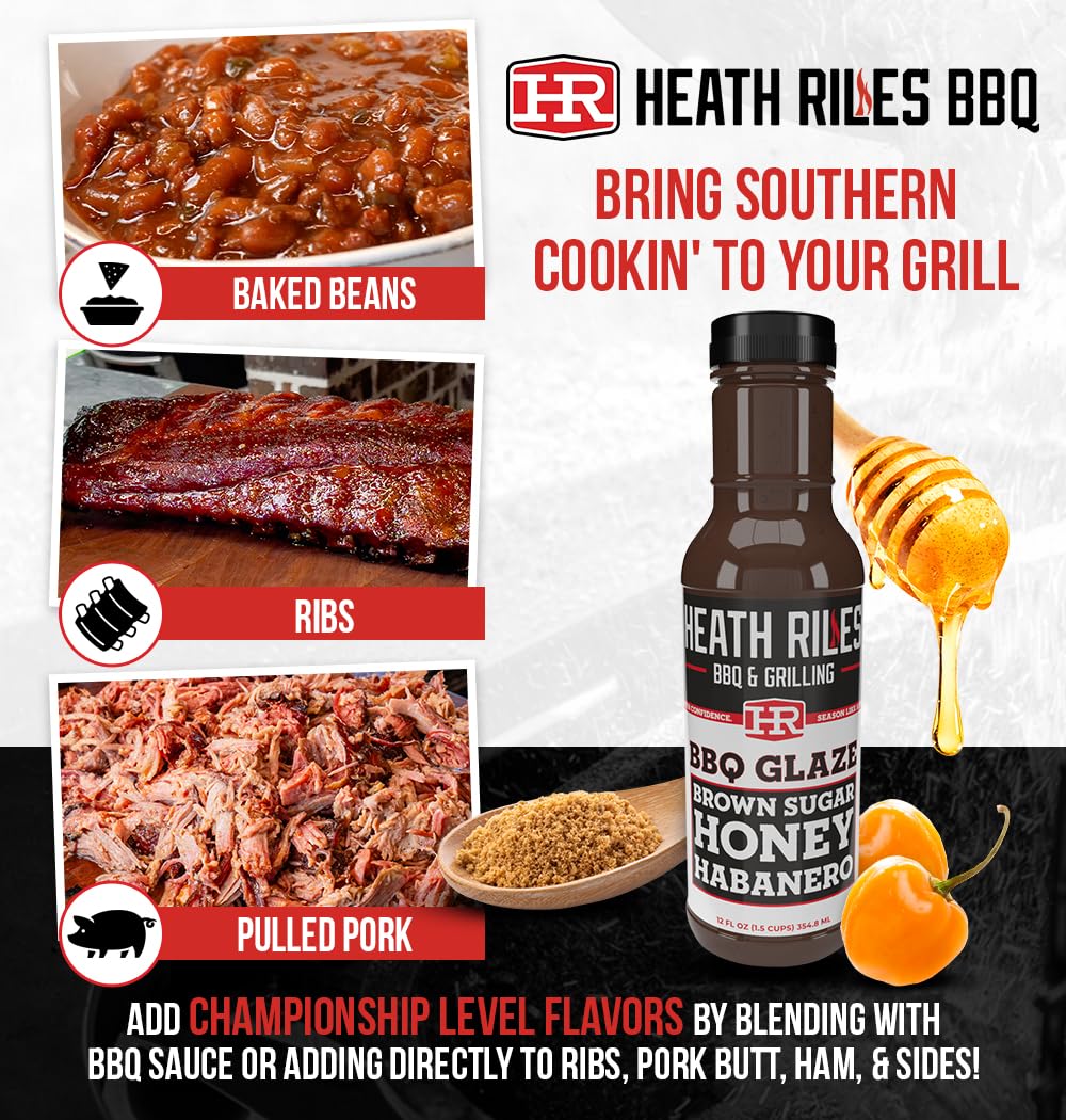 Heath Riles BBQ Brown Sugar Honey Habanero BBQ Glaze - Sweet & Spicy Rib Glaze, Honey Barbecue Sauce for Ribs, Pork, or Ham - 80+ BBQ Championships