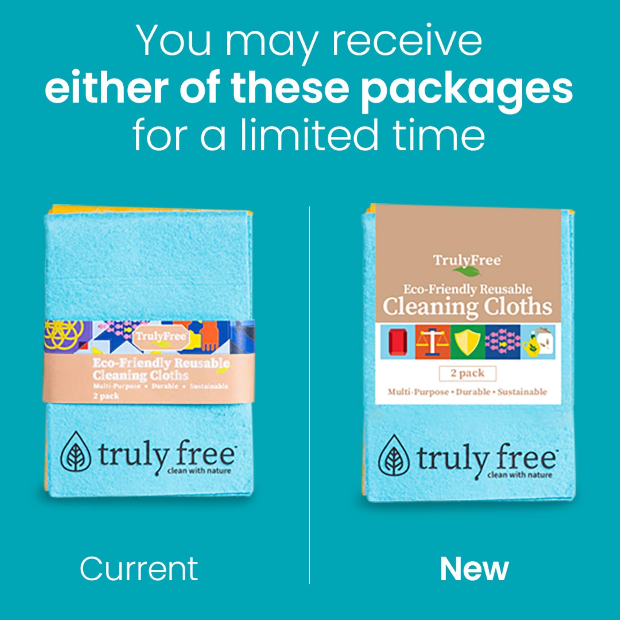 Truly Free Reusable Cleaning Cloth, 2 Pack - Multipurpose Super Absorbent, Reusable, Durable, Washable Kitchen Towels, Cleaning Rags, Cloth Wipes