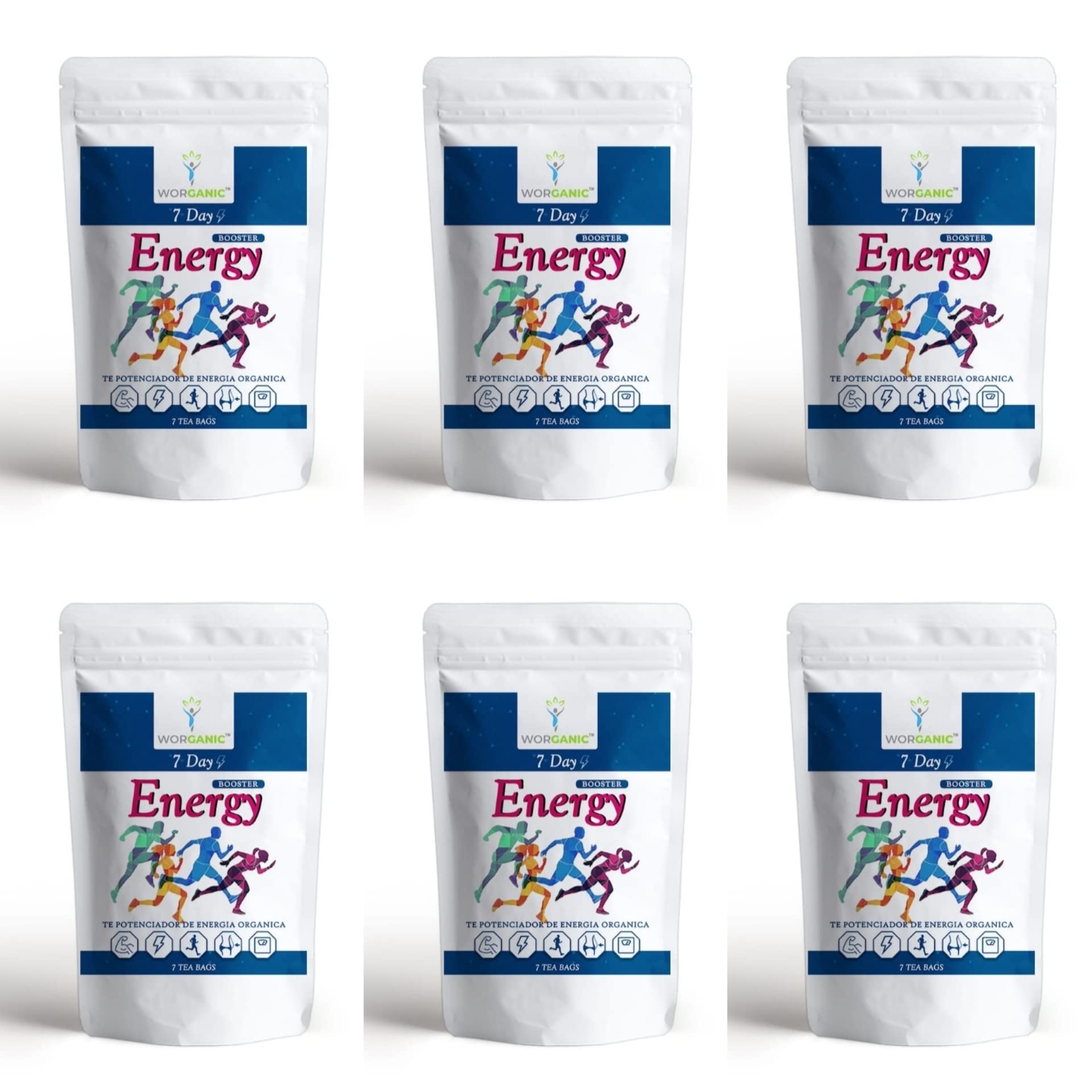 Booster Energy Tea - Worganic Tea - (6 Pack) - Essential Energy Drink Supports booster of physical and mental activity. Original Flavor by WORGANIC l