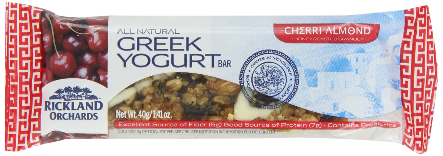 Rickland Orchards Greek Yogurt Covered Granola Bar, Cherri Almond, 1.4 Ounce (Pack of 12)