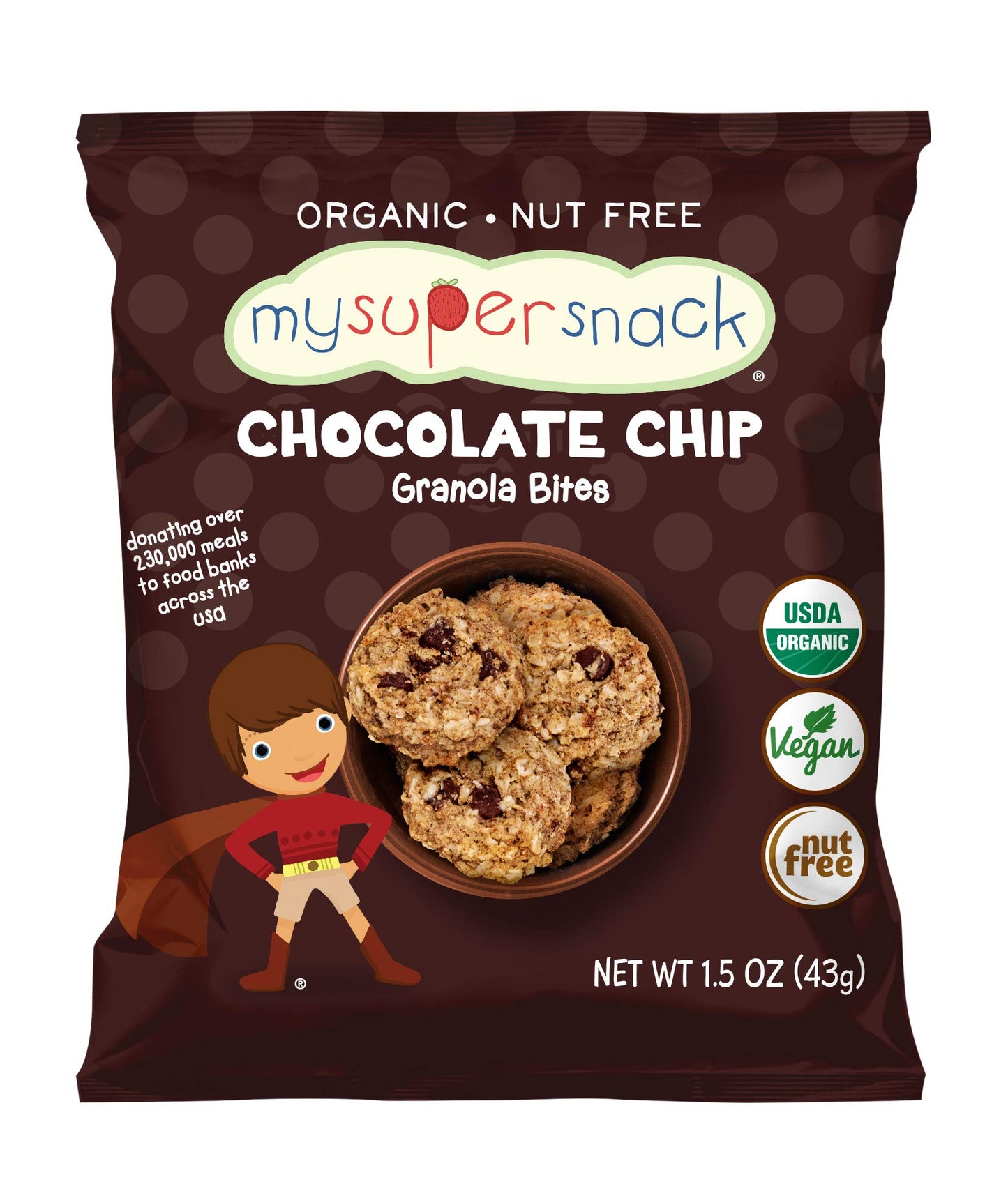 MySuperSnack Organic Granola Bites (Chocolate Chip) 12 Snack Packs, Healthy Snacks for Kids, Nut Free