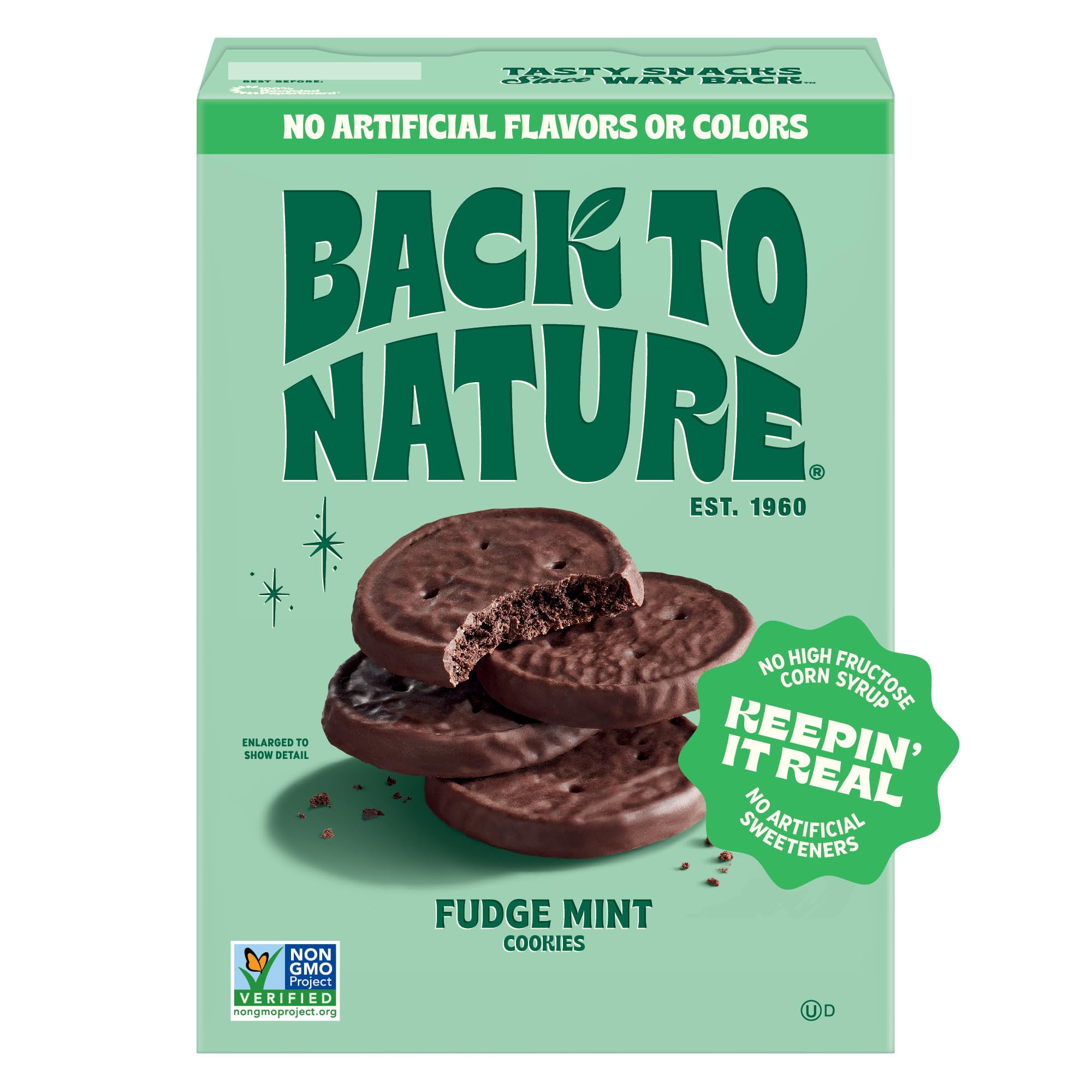 Back to Nature Fudge Mint Cookies, Plant-Based, Non-GMO, Made with Wheat Flour, Snack Happy, 5.5 oz Box