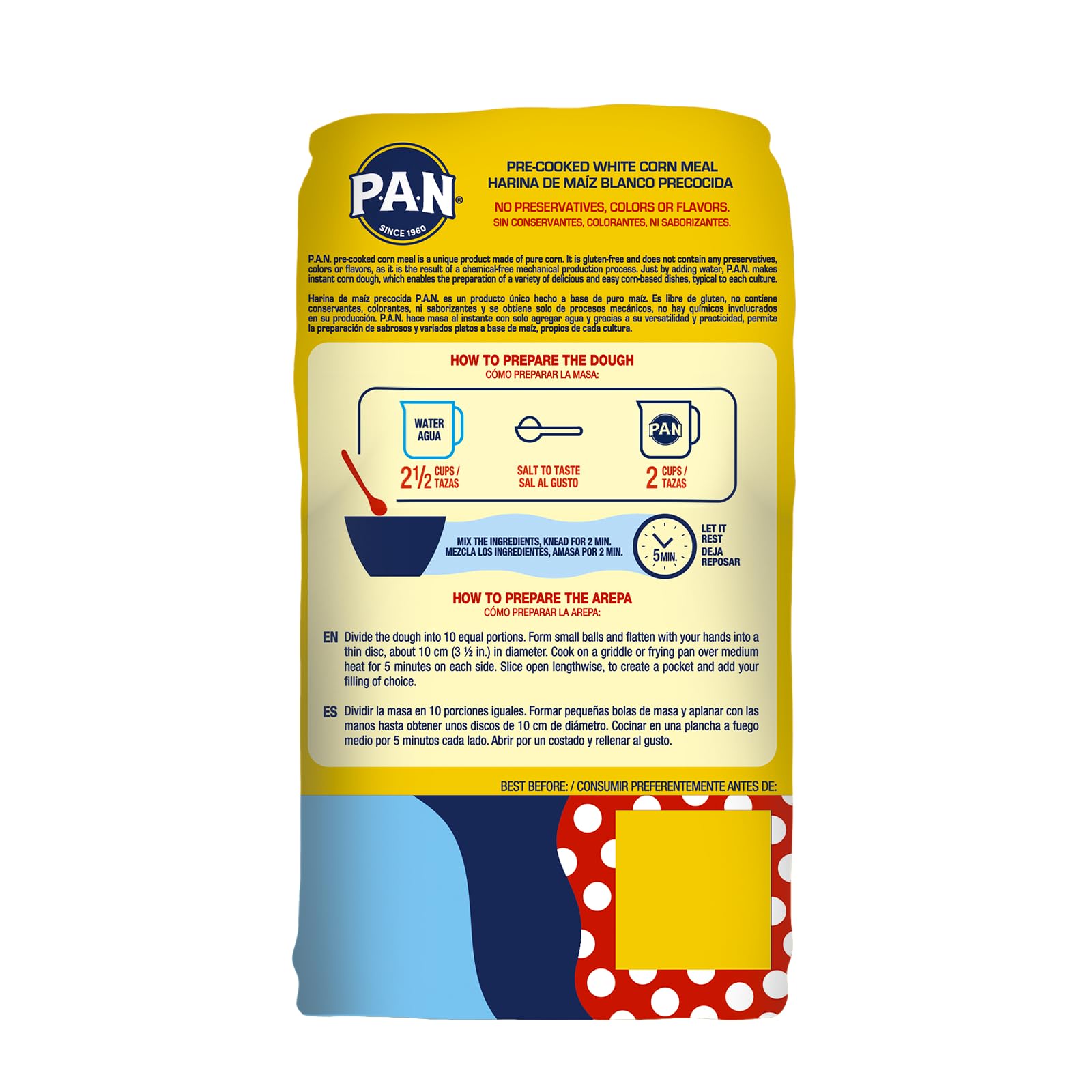 P.A.N. White Corn Meal - Pre-cooked Gluten Free and Kosher Flour for Arepas (5 lb/Pack of 1)
