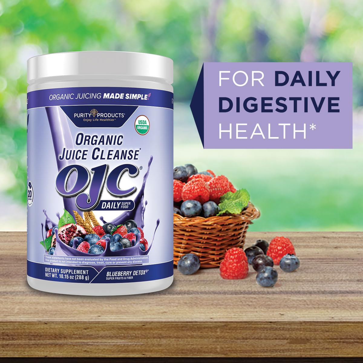Purity Products OJC Blueberry Detox - Certified Organic Juice Cleanse Bloat + Gas Relief- Ft. OptiBiome Probiotics, Organic Super Fruits + 4 Grams