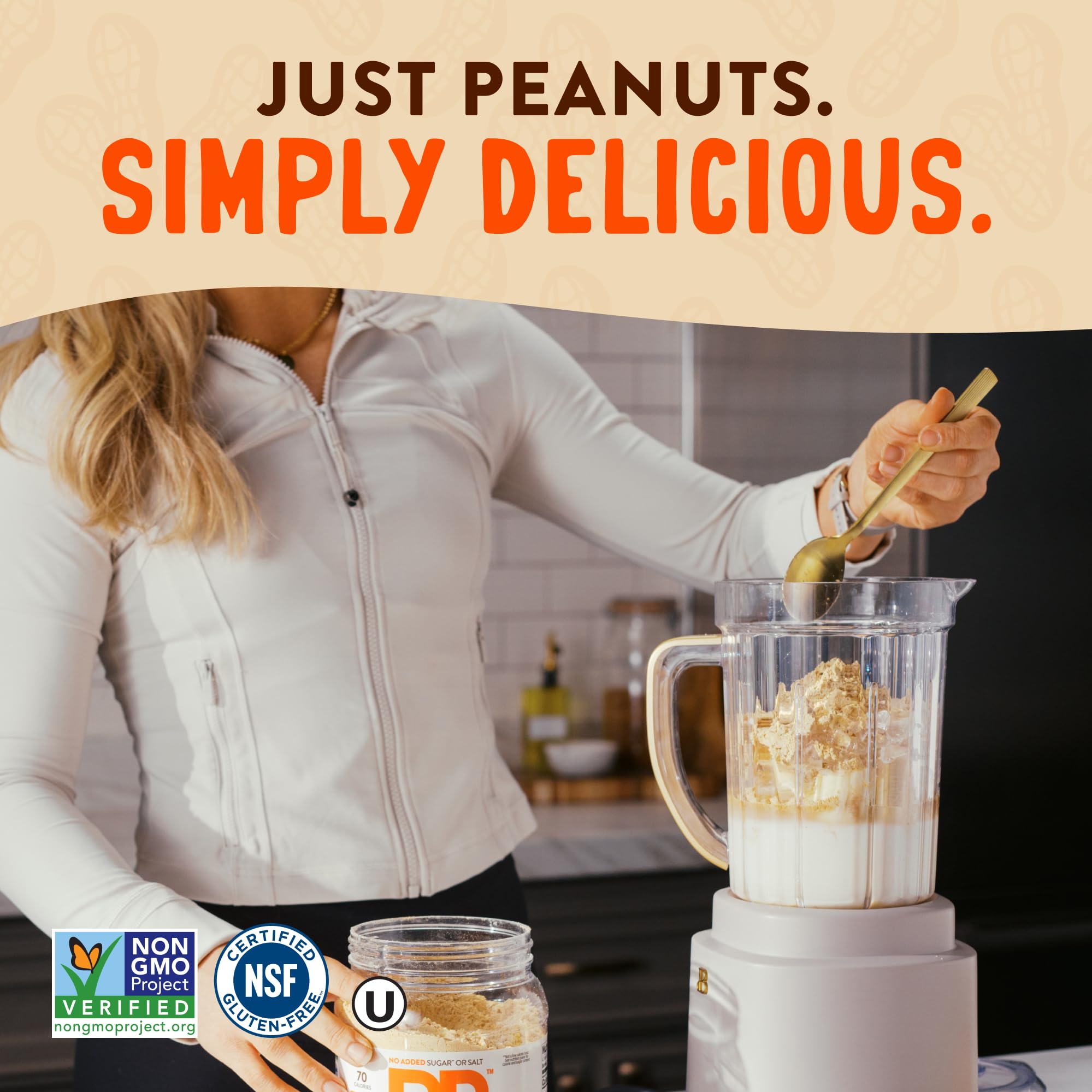 PBfit 24 Ounce Simply Peanut Powdered Peanut Powder, No Added Sugar or Salt, Non-GMO, Plant-Based, Gluten-Free Protein Powder, 9g of Protein 9% DV