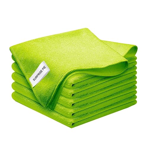 SURPRISE PIE Microfiber Cleaning Cloth for Kitchen Housekeeping Dish Electronics Dust Rags Thick Lint Free Car Wash DryingTowel (12"x12") Green-6 Pack