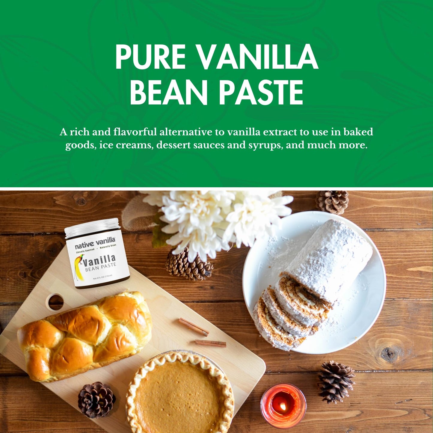 Vanilla Bean Paste - Native Vanilla - All Natural Pure Vanilla Bean Paste - Made with Organic Agave Syrup - For Cooking, Baking & Desserts - 100%