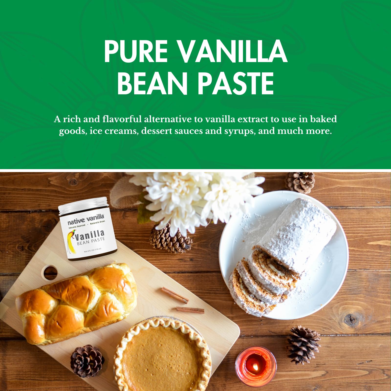 Vanilla Bean Paste - Native Vanilla - All Natural Pure Vanilla Bean Paste - Made with Organic Agave Syrup - For Cooking, Baking & Desserts - 100%