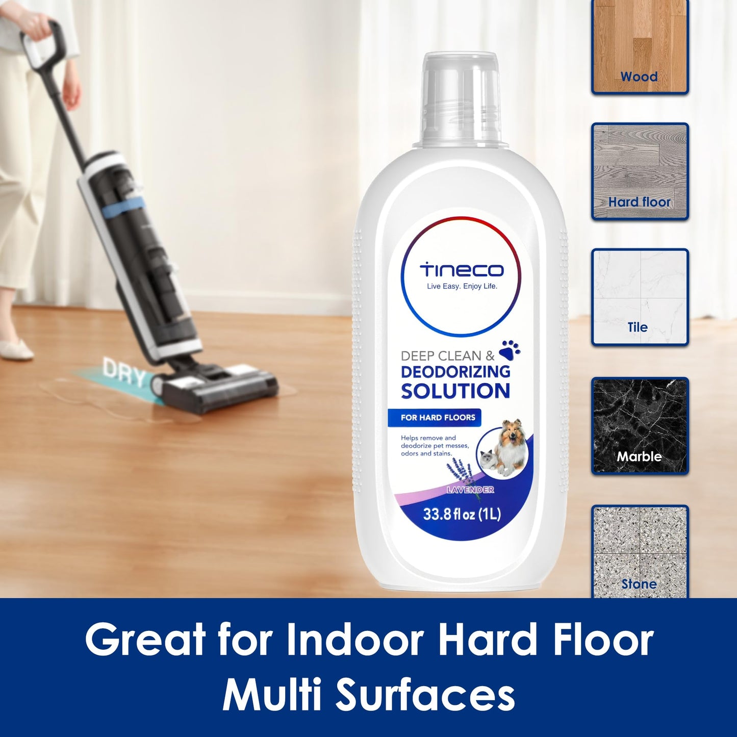 Tineco Floor Cleaning Solution 1L (33.8oz), Lavender Scent, Deep Cleaner for Multi-Hard Floors, Compatible with iFLOOR & FLOOR ONE S3/S5/S6/S7/S9
