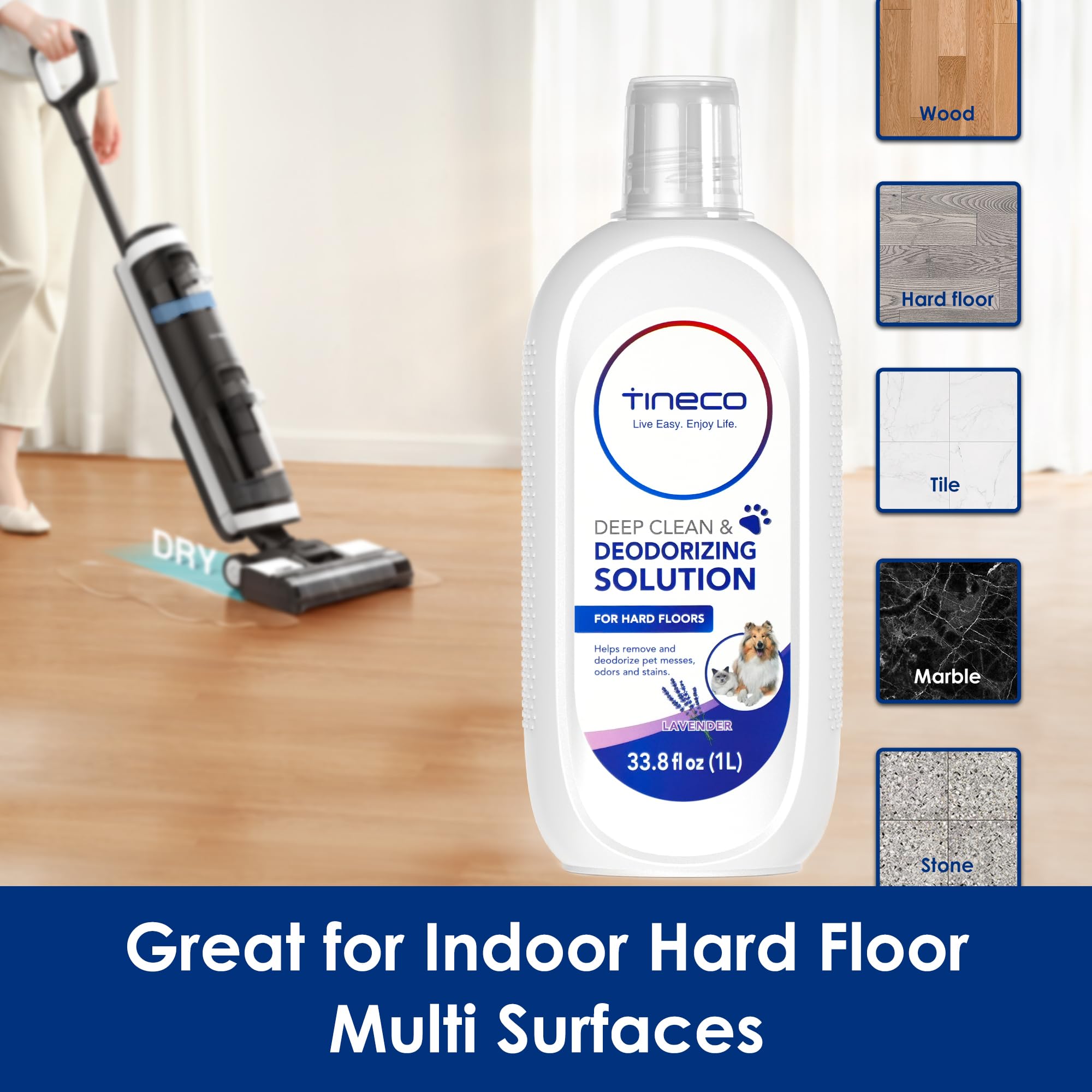 Tineco Floor Cleaning Solution 1L (33.8oz), Lavender Scent, Deep Cleaner for Multi-Hard Floors, Compatible with iFLOOR & FLOOR ONE S3/S5/S6/S7/S9