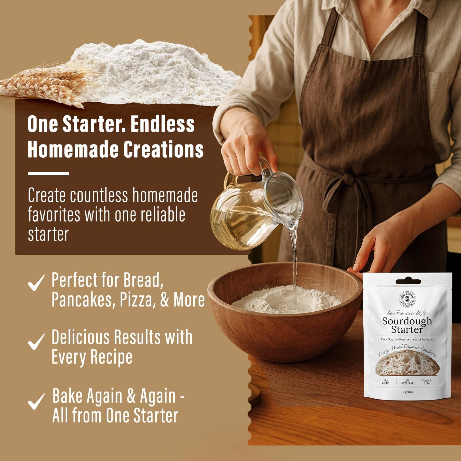 MY RUSTIC ROOTS All Natural & Organic San Francisco Sourdough Starter Culture - Beginner Friendly Sourdough Bread Starter - Perfect for Baking