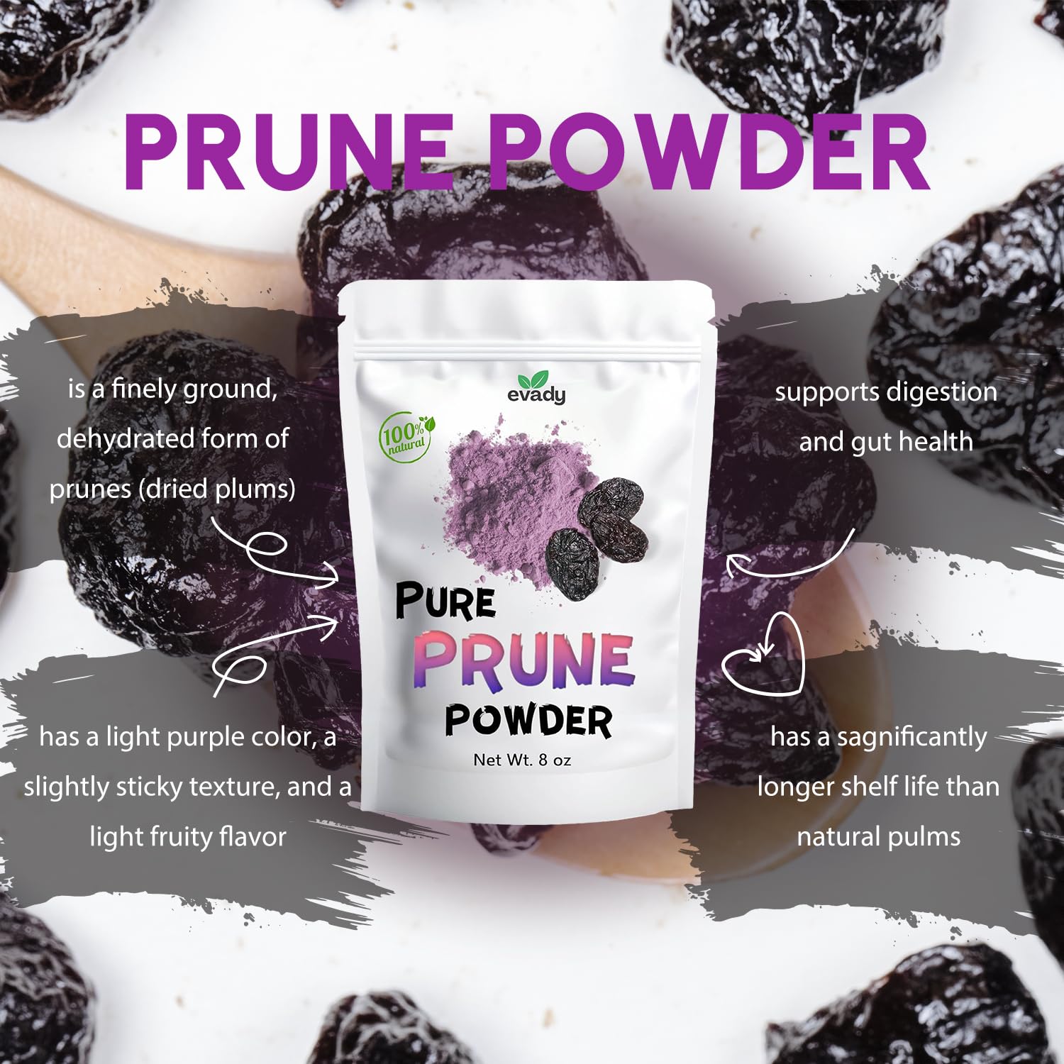 Prune Powder 8 oz, Natural Powder for Beverages, Cooking, High in Fiber & Antioxidants