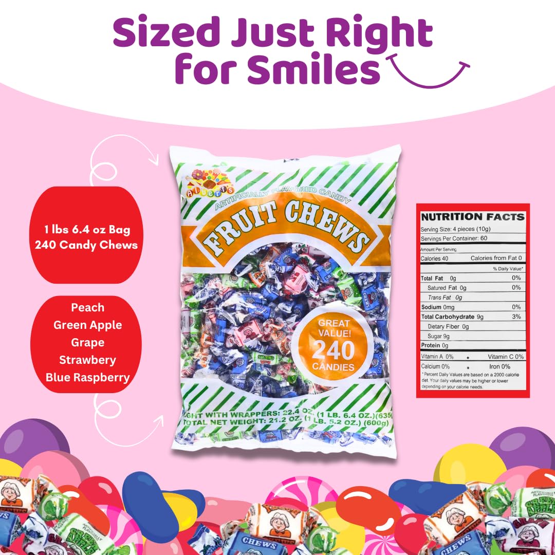 ALBERT'S Candy Assorted Fruit Chews Candy, Individually Wrapped (1-Pack, 240 Pieces/Bag)