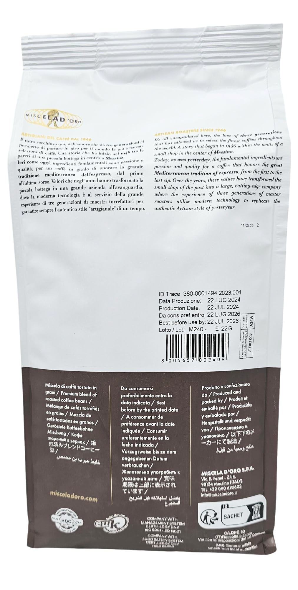 Miscela D'Oro Natura - Organic Fairtrade Espresso Beans, 2.2 lbs