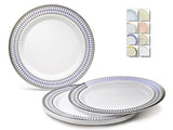 " OCCASIONS " 120 Plates Pack, Heavyweight Disposable Wedding Party Plastic Plates (10.5'' Dinner Plate, Odyssey in White/Blue & Gold)