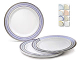 " OCCASIONS " 120 Plates Pack, Heavyweight Disposable Wedding Party Plastic Plates (10.5'' Dinner Plate, Odyssey in White/Blue & Gold)
