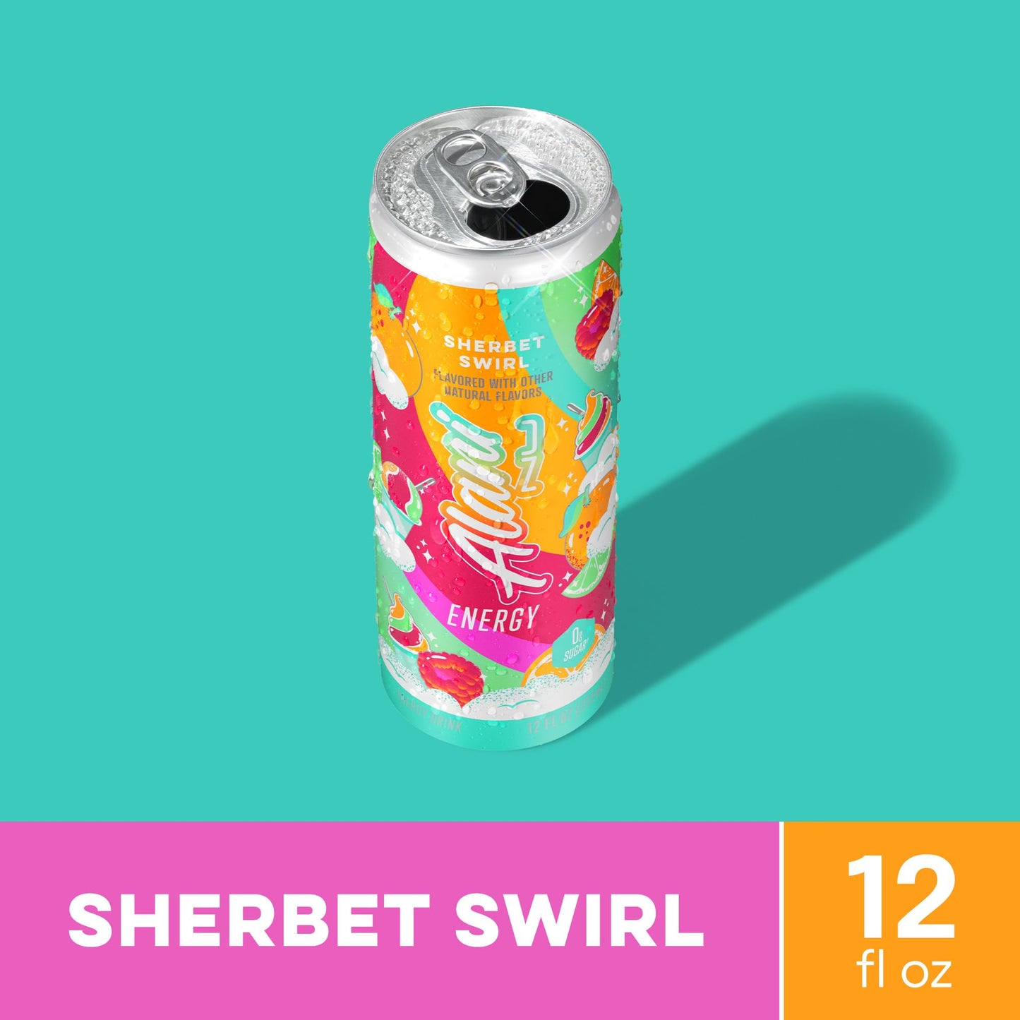 Alani Nu SHERBET SWIRL Sugar Free, Low Calorie Energy Drinks, 200mg Caffeine, Biotin B Vitamins, Zero Sugar, 10 Calories, 12 Fl Oz Cans, 12 Pack