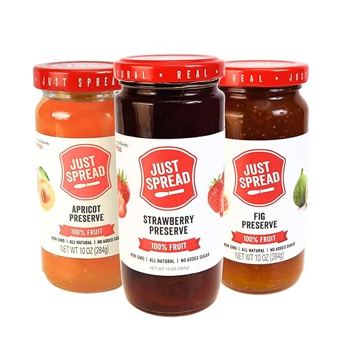 Just Spread 100% Fruit Preserve | Made with Real Fruit Pieces & Only 4 Ingredients | Gluten Free, Vegan, Non GMO, No Added Sugar | 10oz, 3 Pack (3
