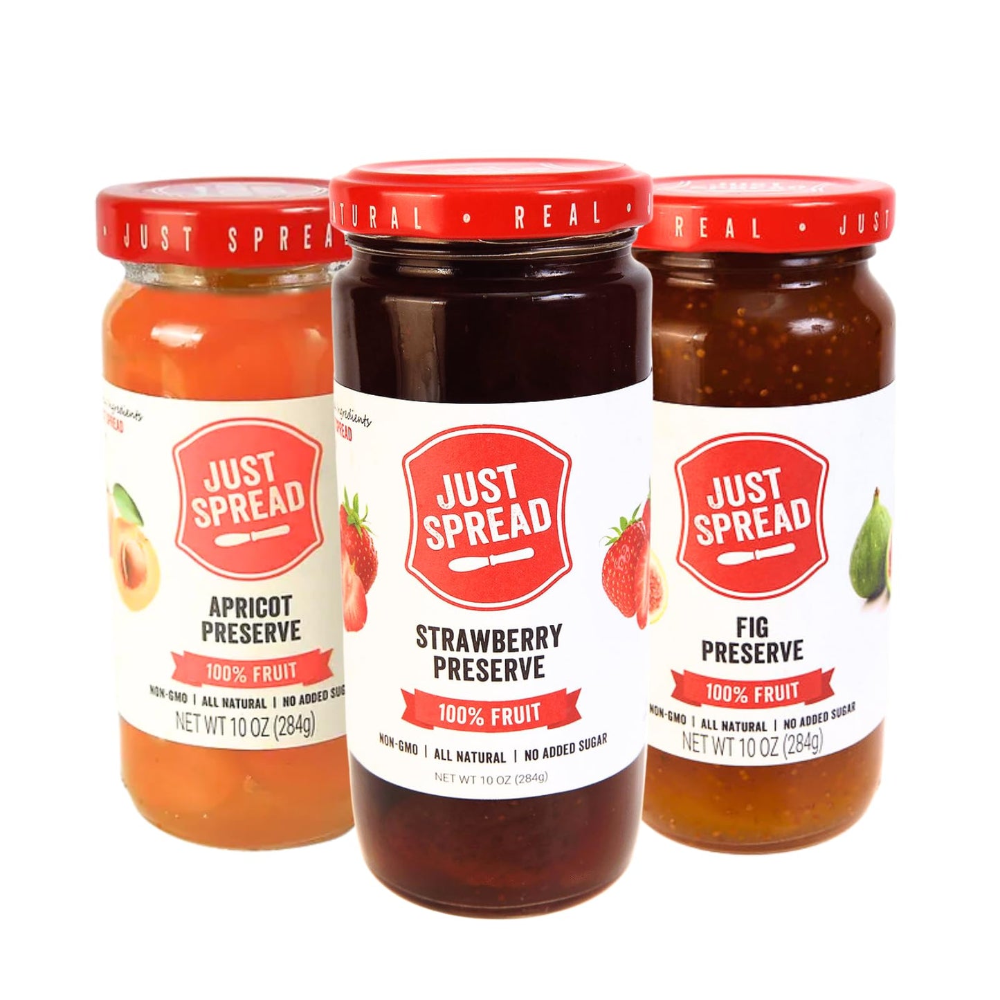 Just Spread 100% Fruit Preserve | Made with Real Fruit Pieces & Only 4 Ingredients | Gluten Free, Vegan, Non GMO, No Added Sugar | 10oz, 3 Pack (3