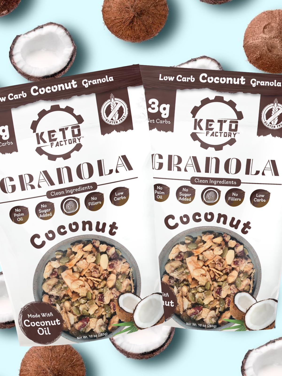 Keto Factory Coconut Granola - 3g Net Carbs, Gluten Free, Diabetic Friendly Keto Snacks for Adults - No Added Sugar, Crunchy, and Nutrient Dense Vegan