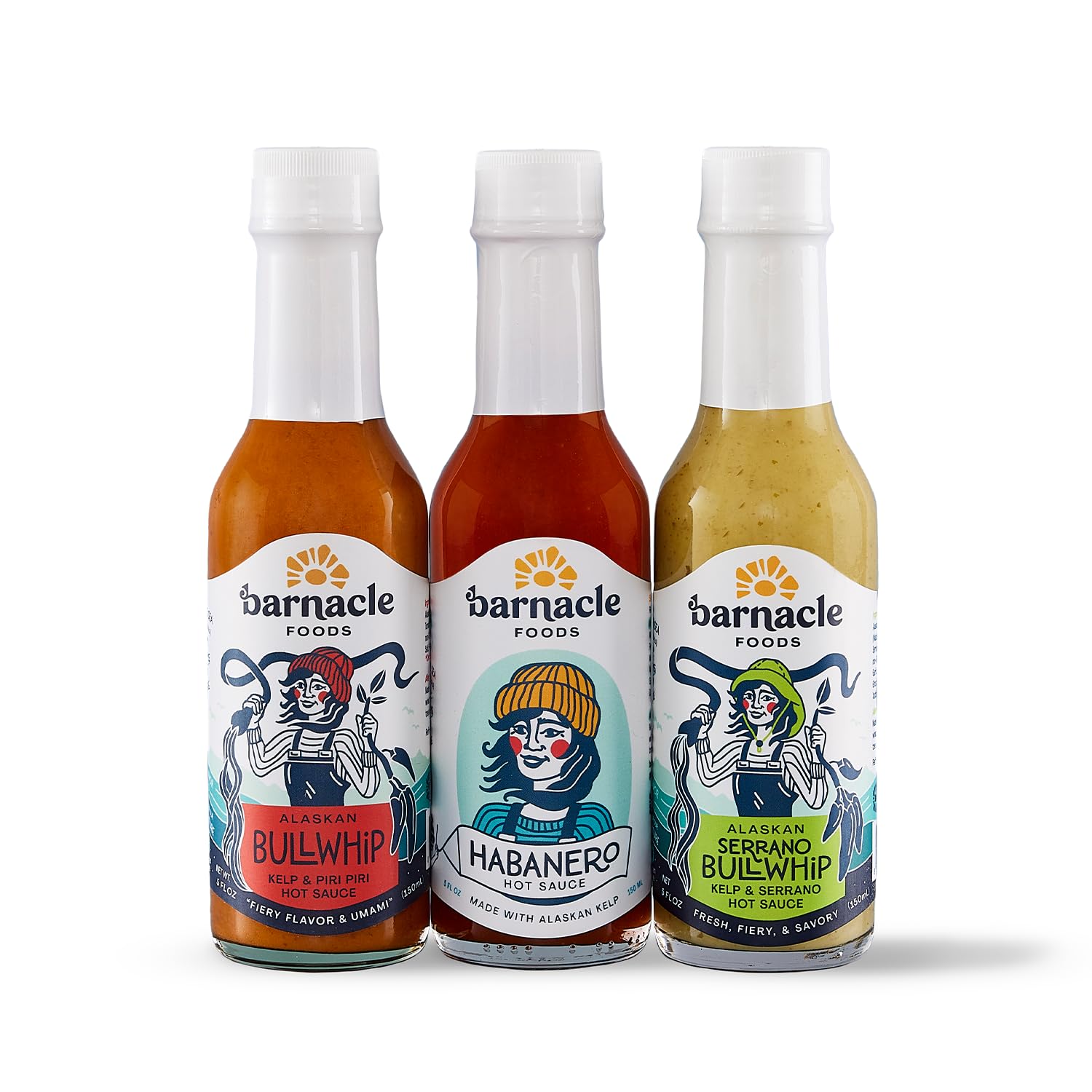 Barnacle Foods Bull Kelp Hot Sauce Variety Pack - Bullwhip Kelp, Serrano & Habanero - Made in Alaska - Delicious Flavor & Heat, Packed with Vitamins
