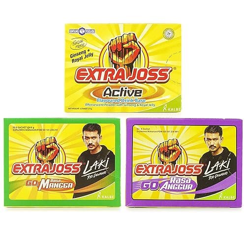 Extra Joss Active Energy Drink Powder Ginseng Grape Mango Flavour Halal Drink Minuman Quick Energy Boost (Total 30 Sachet) (Ginseng)