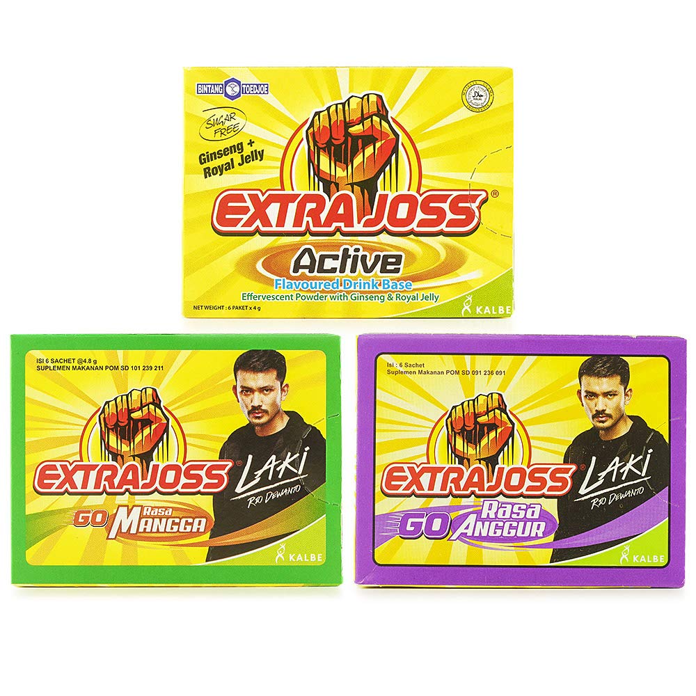 Extra Joss Active Energy Drink Powder Ginseng Grape Mango Flavour Halal Drink Minuman Quick Energy Boost (Total 30 Sachet) (Ginseng)