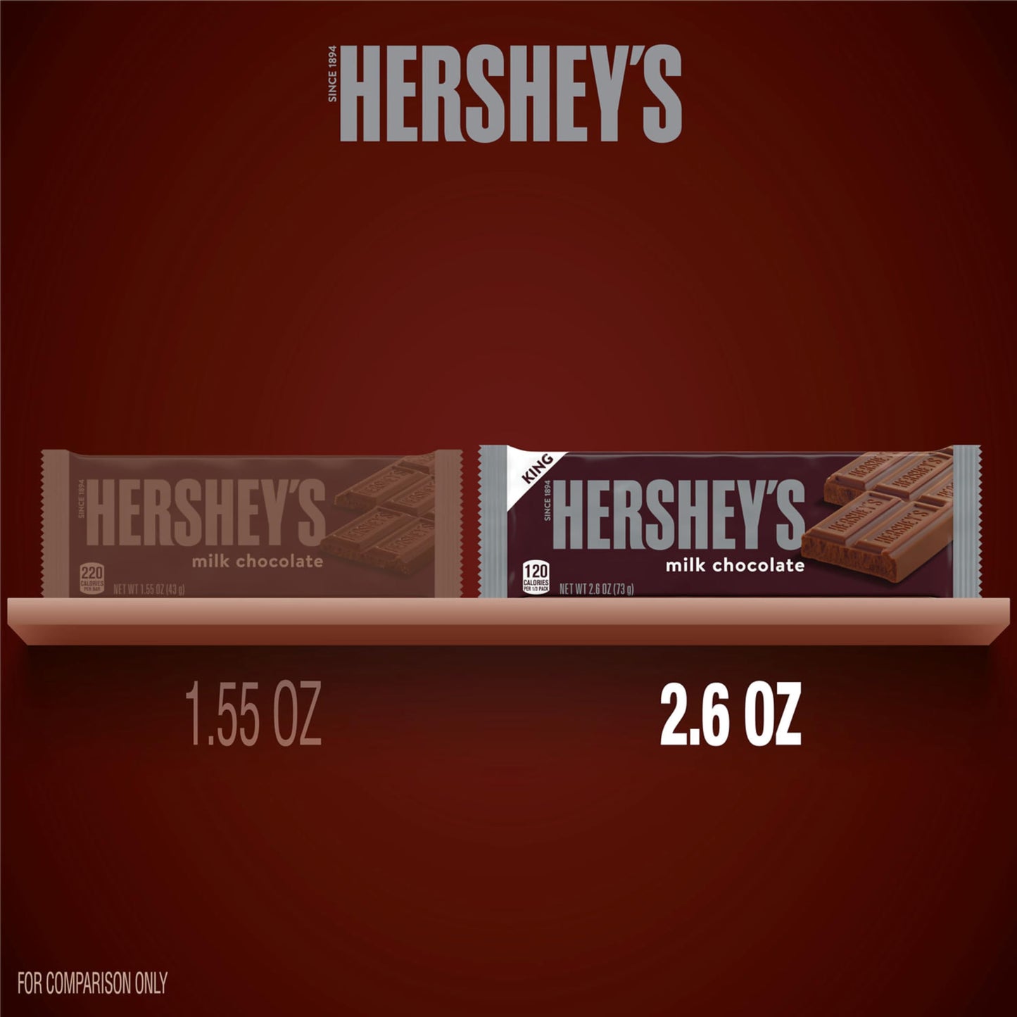 HERSHEY'S Milk Chocolate King Size, Candy Bars, 2.6 oz (18 Count)