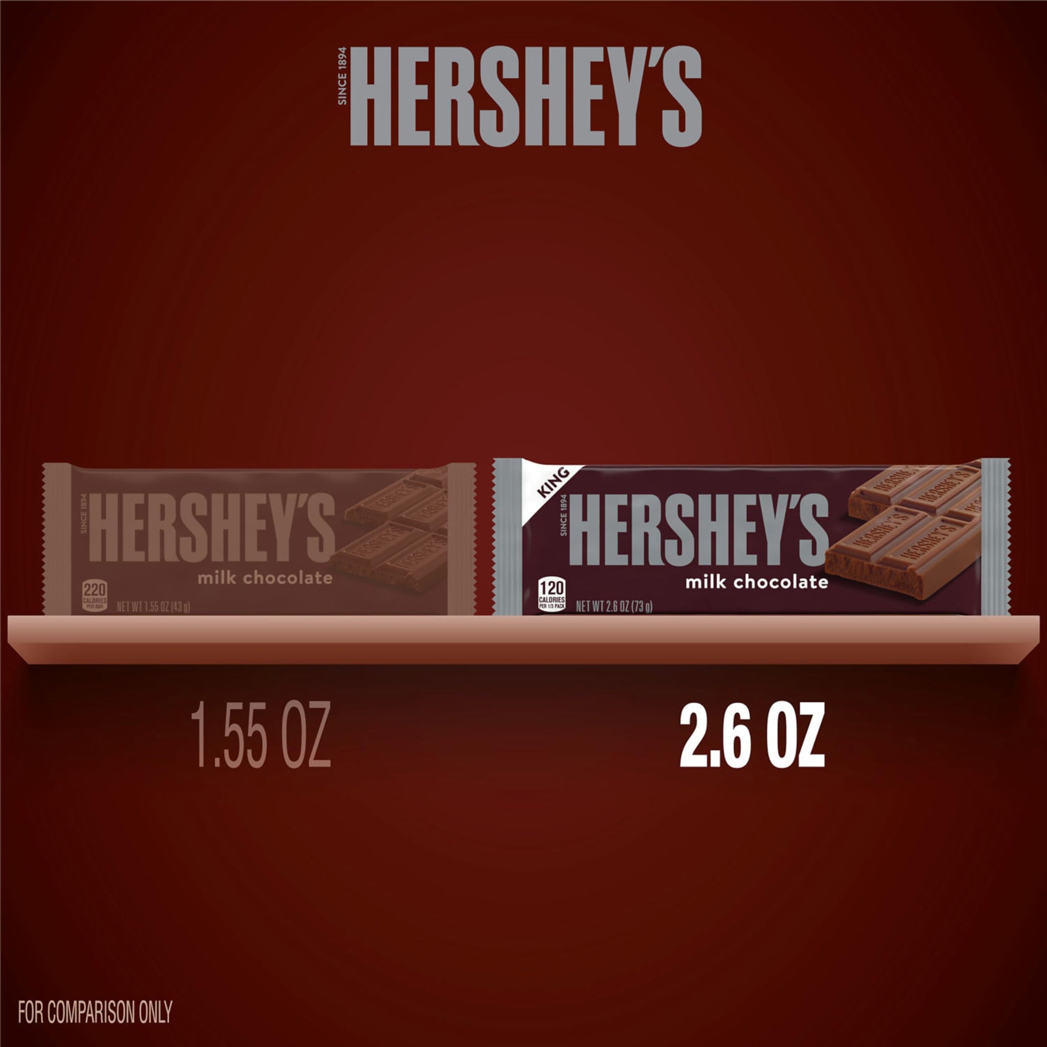 HERSHEY'S Milk Chocolate King Size, Candy Bars, 2.6 oz (18 Count)