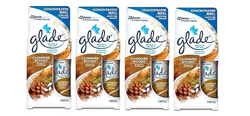 Glade Sense & Spray Automatic Freshener Refill - Cashmere Woods - Concentrated Refill Lasts for Weeks - Net Wt. 0.43 OZ (12.2 g) Pack of 4 Refils