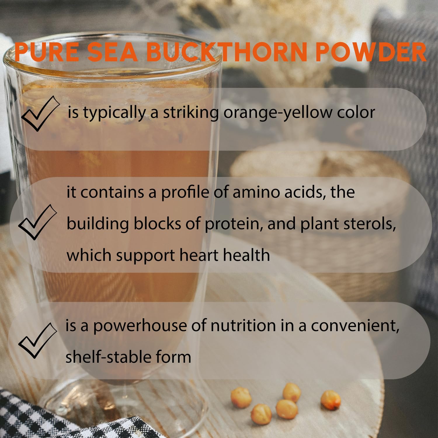 Sea Buckthorn Powder 8 oz, Natural Powder for Beverages, Cooking