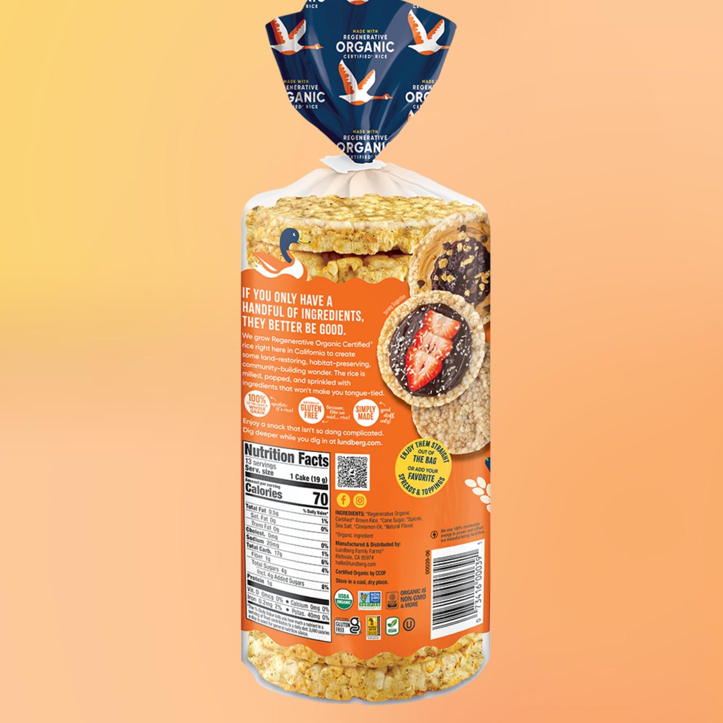 Lundberg Organic Whole Grain Rice Cakes Cinnamon Toast, 9.5 Oz