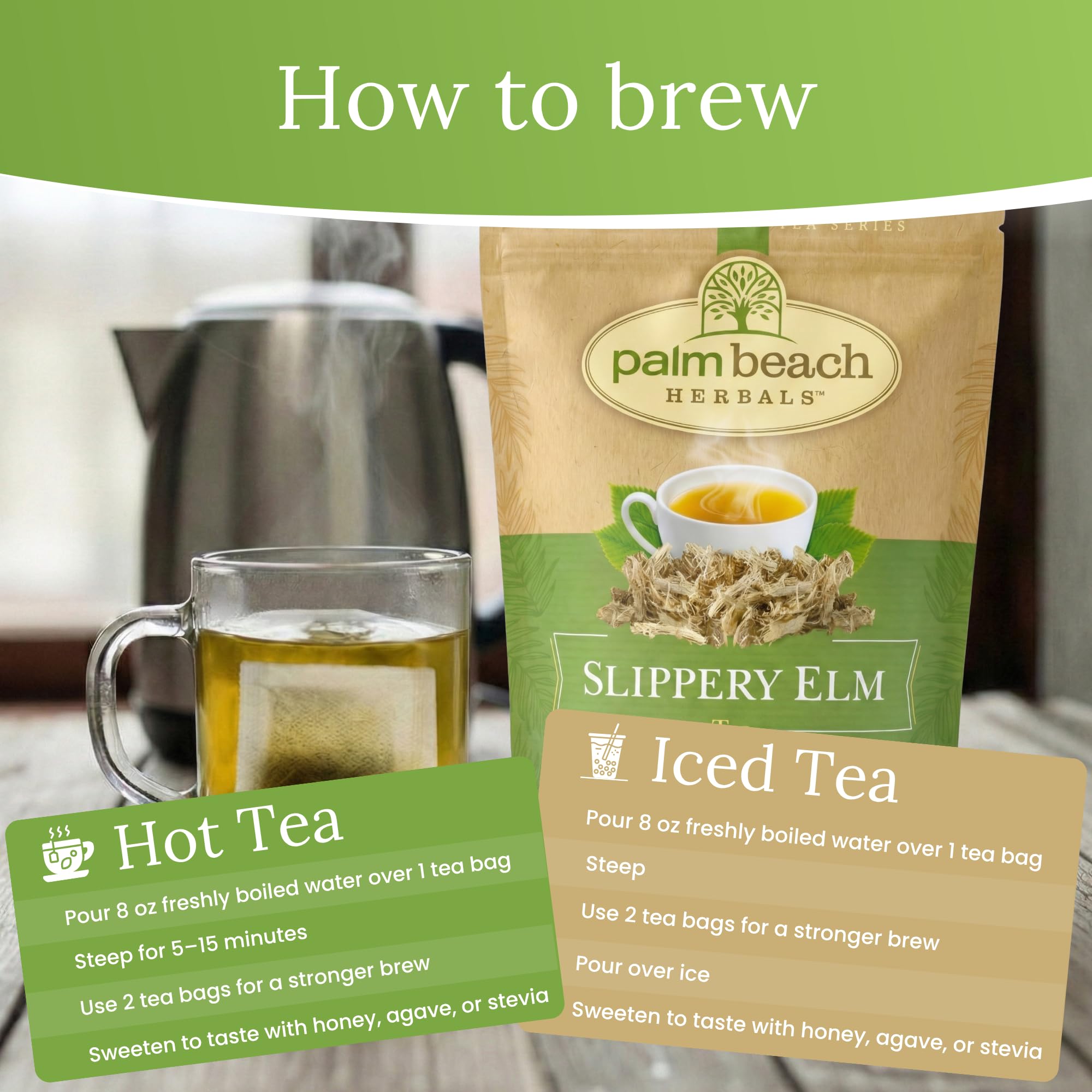 Palm Beach Medicinal Herbs Slippery Elm Tea - Slippery Elm Bark for Throat, Digestive and Wellness Support - Caffeine Free - Sugar Free - 30 Herbal