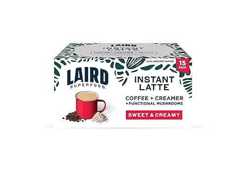 Laird Superfood Instant Latte Sweet & Creamy, Non-Dairy, Superfood Creamer, Gluten Free, Non-GMO, Vegan, 15pk Sachets