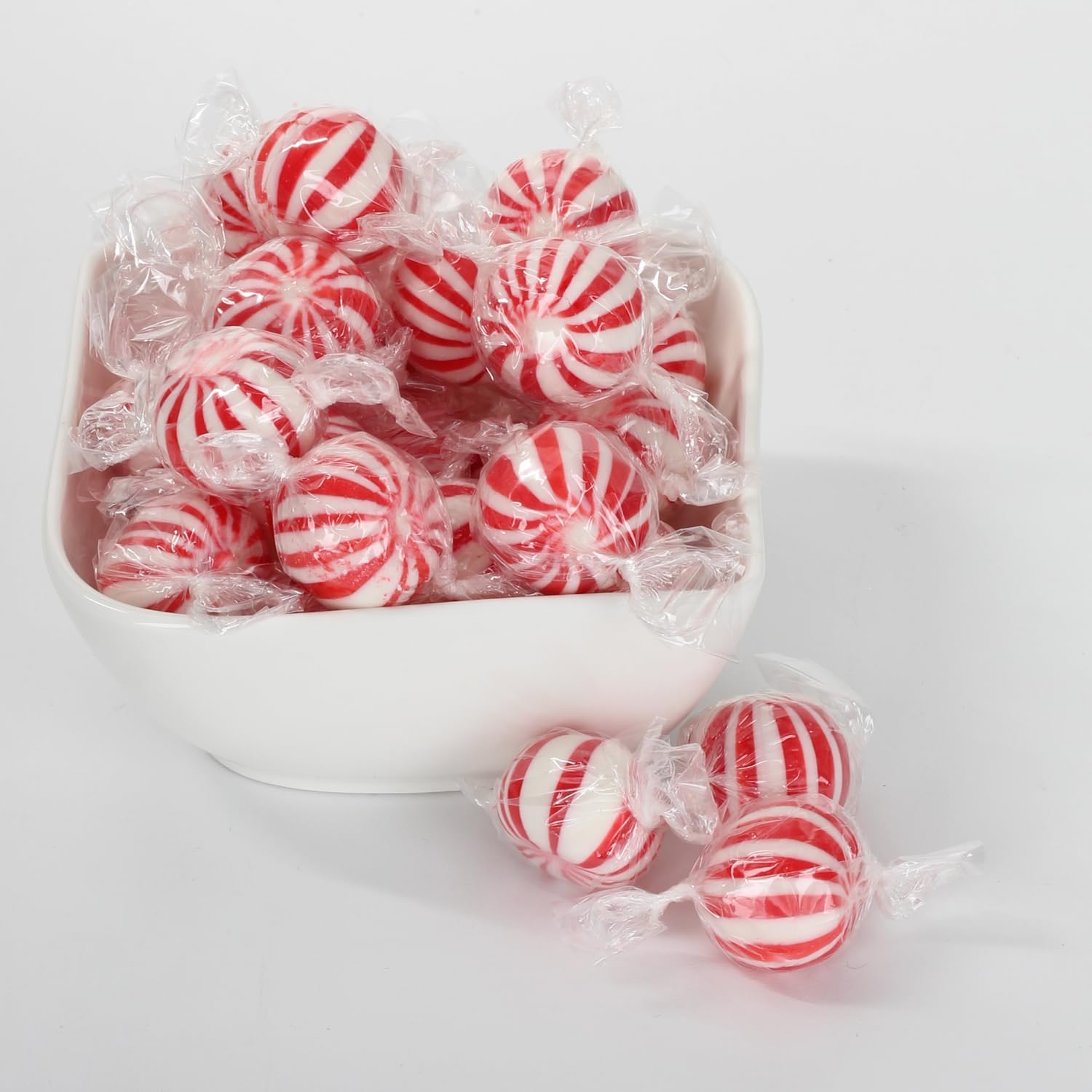 Peppermint Candy Balls - 5 lb Bulk - Red & White Striped Hard Mints - Individually Wrapped Mint Hard Candy
