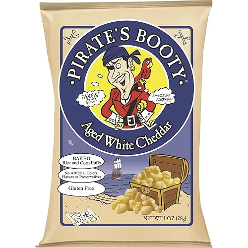 Pirate's Booty Aged White Cheddar Cheese Puffs, 24ct, 1oz Indvidually Sized Bags, Healthy Kids Snacks, Gluten Free