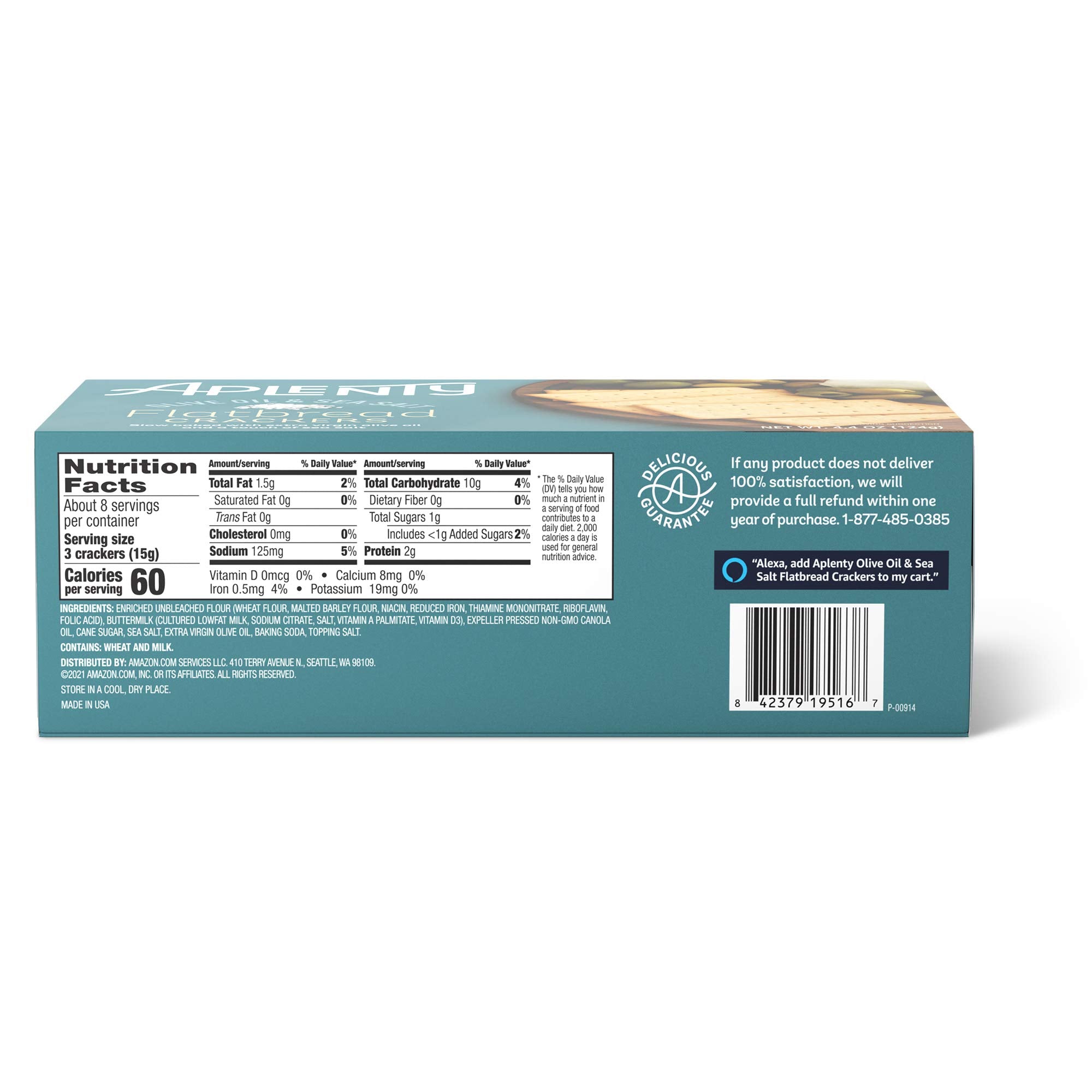 Aplenty, Olive Oil & Sea Salt Flatbread Crackers, 4.4 oz