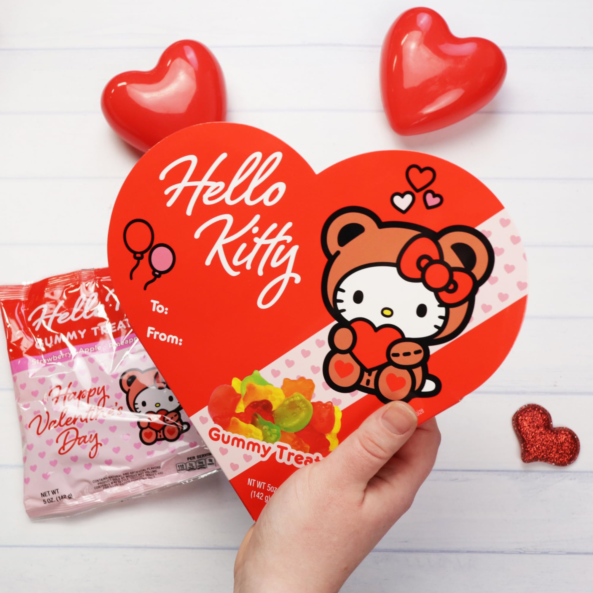 Hello Kitty Valentine's Heart Box, Gummy Fruit Flavored Candy Inside, To/From Section for Gifting, 5 Ounces