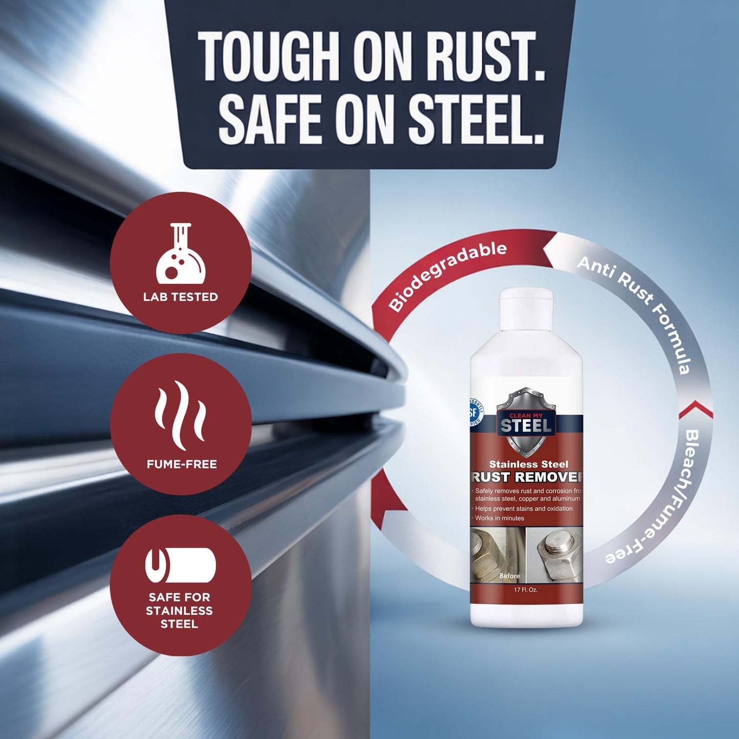 CLEAN MY STEEL Innoshine B570 Stainless Steel Rust Remover and Cleaner, NSF Certified, Approved for Food Contact Areas, 17 oz