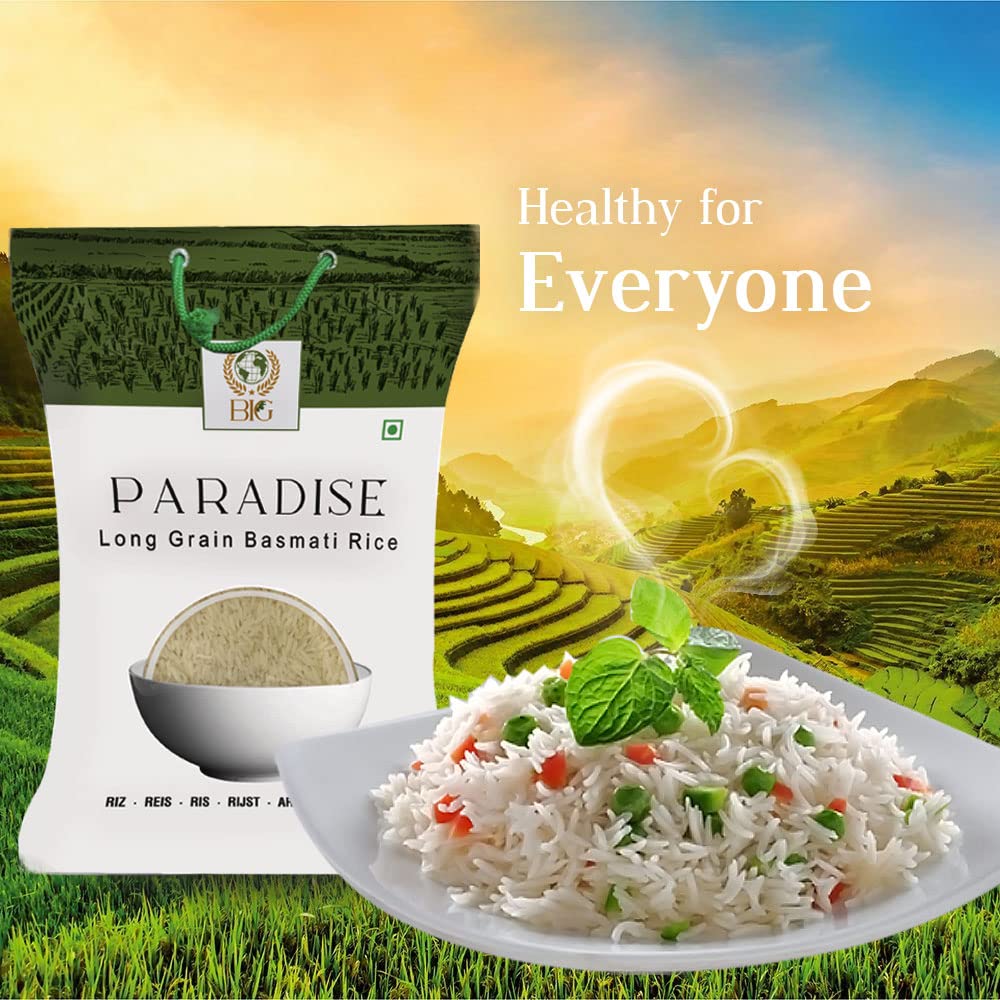 BIG - PARADISE 10 LB Long Grain Basmati Rice, White Super Basmati Rice, Basamic Rice from India, Gluten Free Rice, White Uncooked Rice, Extra Long Grain Basmati Rice