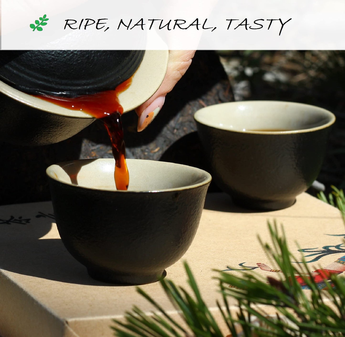 Three Pagodas - Puerh Tea in Bamboo Leaf Tube (80 Cups) Ripe Pu Erh Mini Cakes (7.1 Ounce) 200g Chinese Aged Shou Pressed Fermented Black Puer Cakes