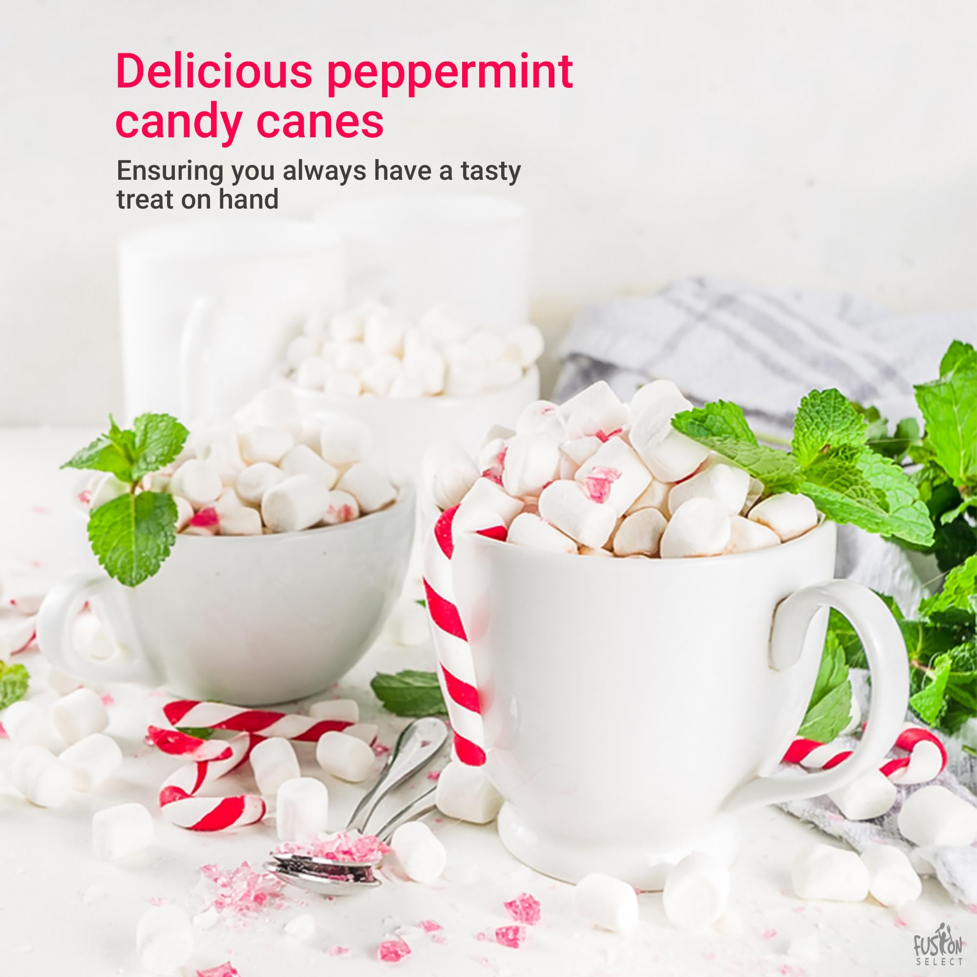 Fusion Select 100 Pcs Mini Candy Canes - Striped Christmas Candies, Sweet Goodies for the Holidays - Naturally Flavored Mini Peppermint Confections